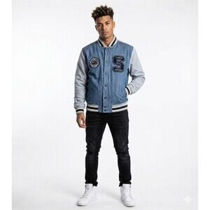 Staple Pigeon Varsity Bomber Jacket Blue Letterman Patches Mens L